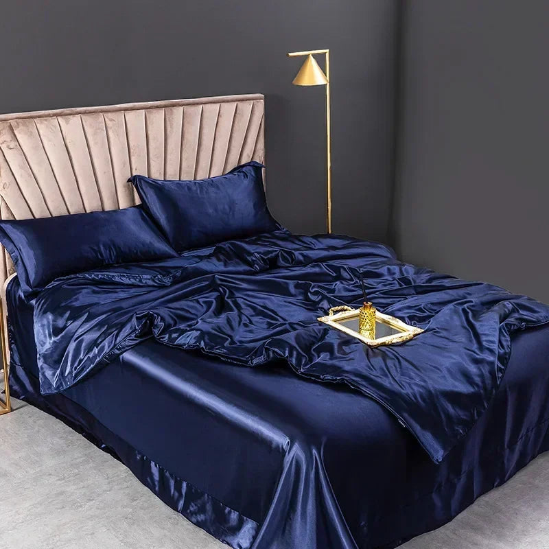 Silky Rayon Bedding Set – Luxury Solid Color Duvet Cover with Sheet & Pillowcases, 6 Colors & 5 Sizes