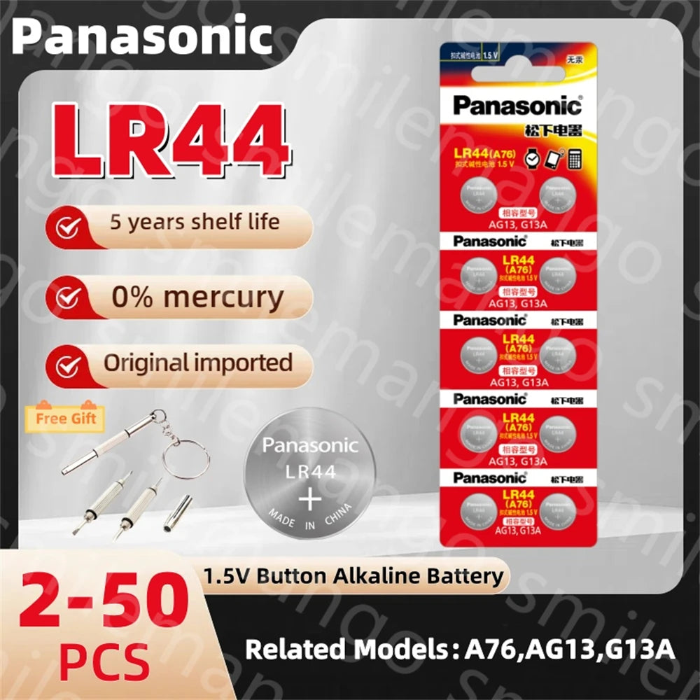 Panasonic LR44 AG13 1.5V Button Cell Battery – 175mAh SR44 LR1154 Coin Cell for Watch, Calculator & Toys