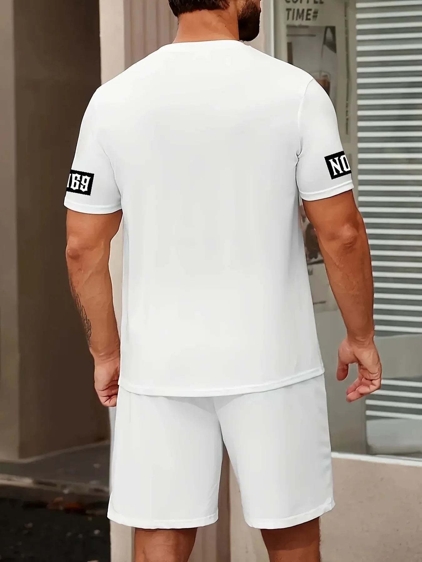 Men's Letter Print T-Shirt & Drawstring Shorts Outdoor Sports Set