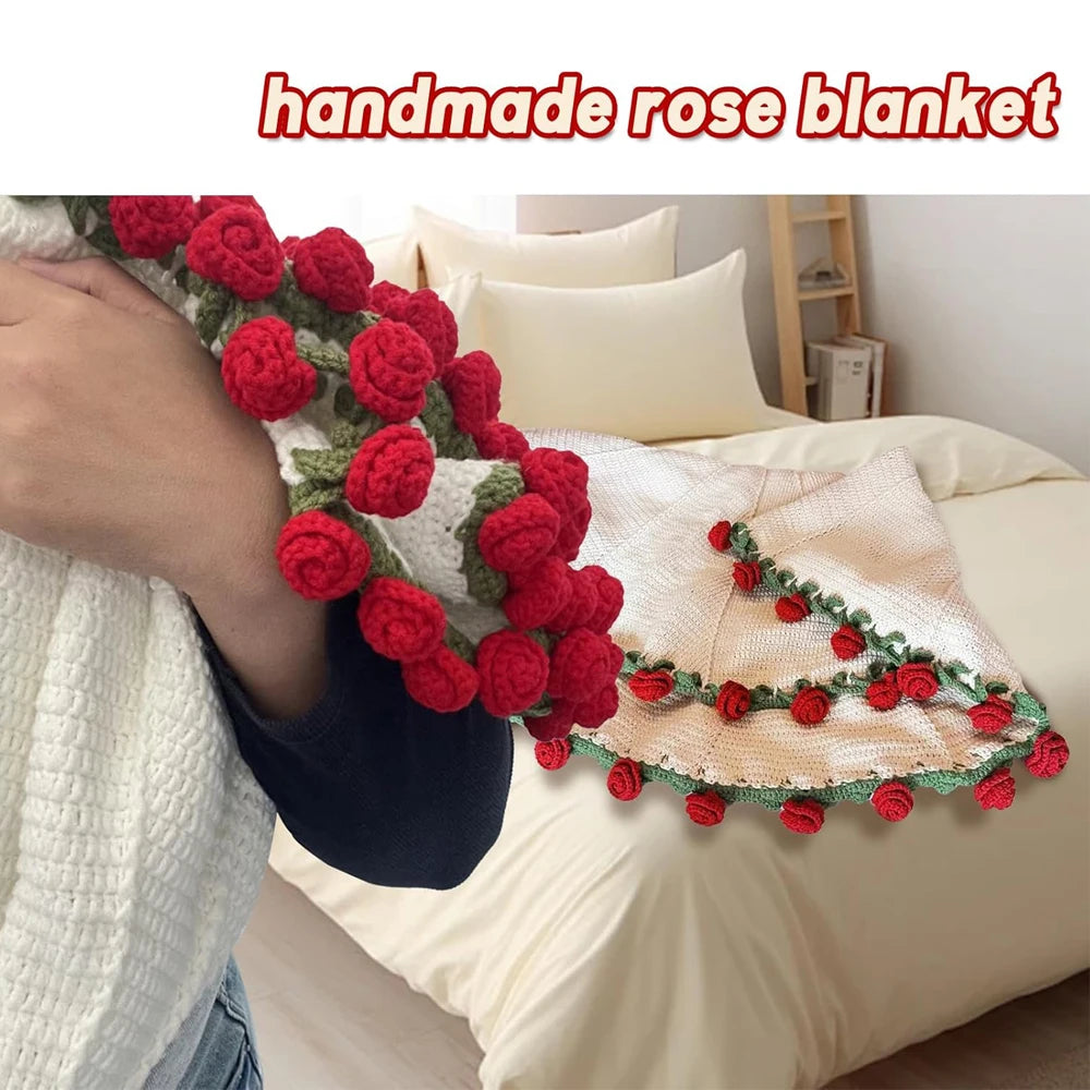 Rose Blanket Bouquet – Handmade Crochet Roses with Gift Bag, Valentine's Day & Birthday Gift for Girlfriend