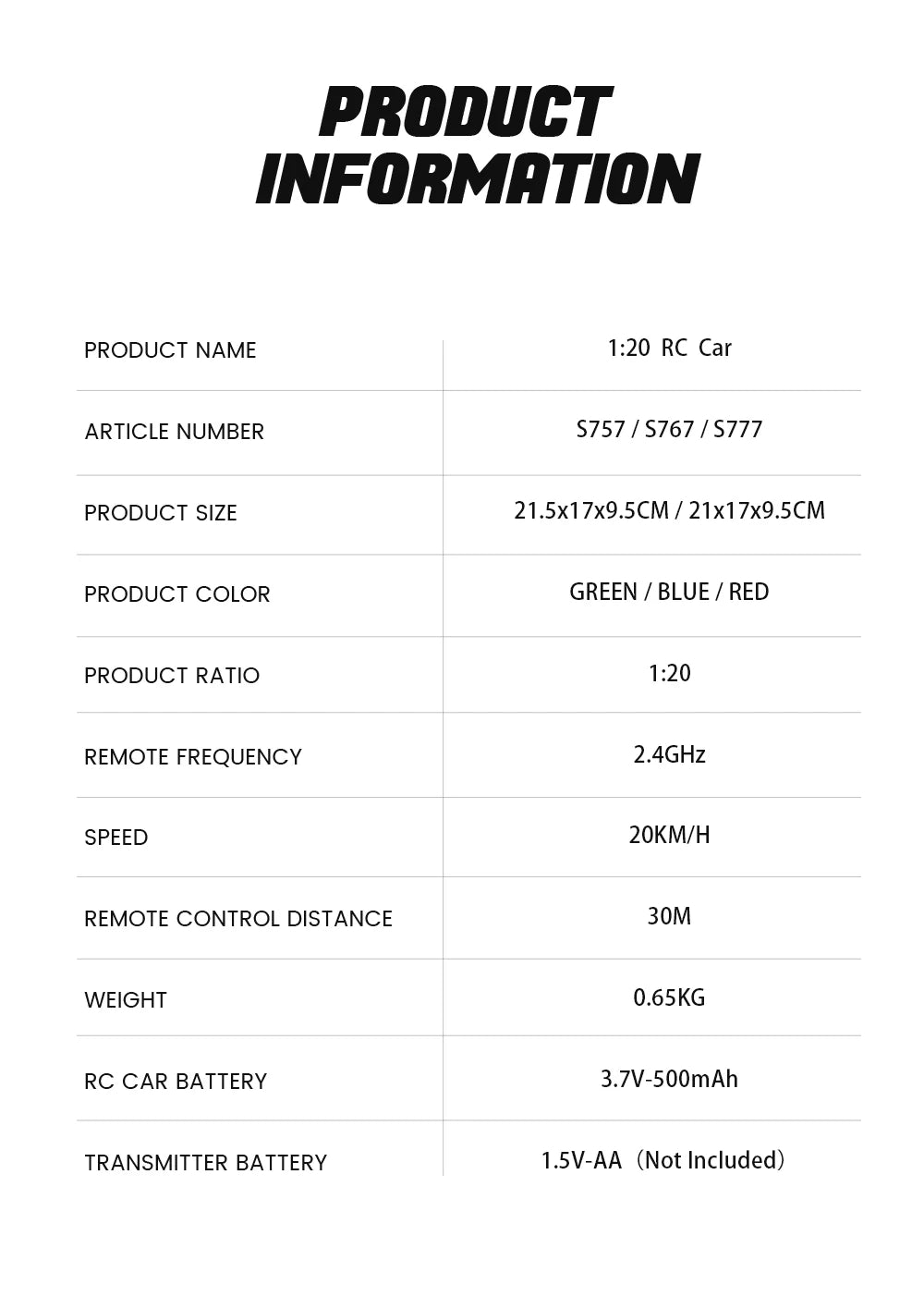 1:20 Scale 4WD RTR RC Monster Truck – High Speed Off-Road Climbing Drift Remote Control for Kids