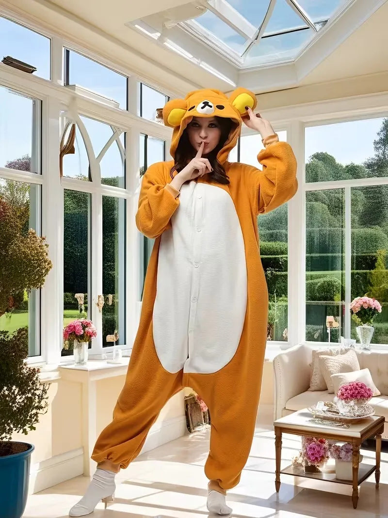 Adult Rilakkuma Kigurumi Onesie Pajamas | Cartoon Bear Anime Jumpsuit Sleepwear