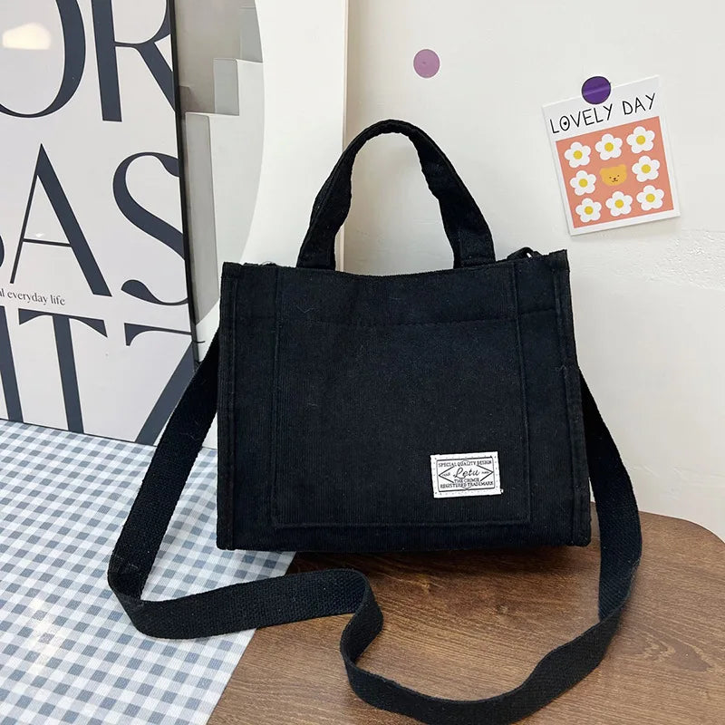 Corduroy Crossbody Tote Bag – Women's Square Casual Shoulder Bag & Travel Organiser