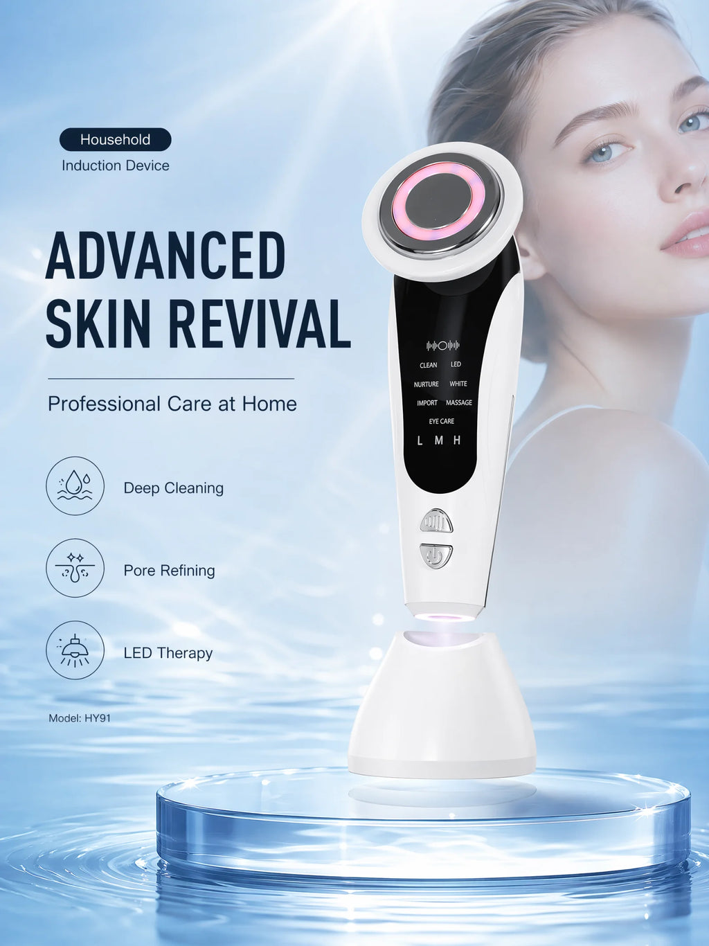 7-in-1 LED Facial Beauty Device – Cleansing, Serum Infusion, LED Light Therapy & Eye Care Massager