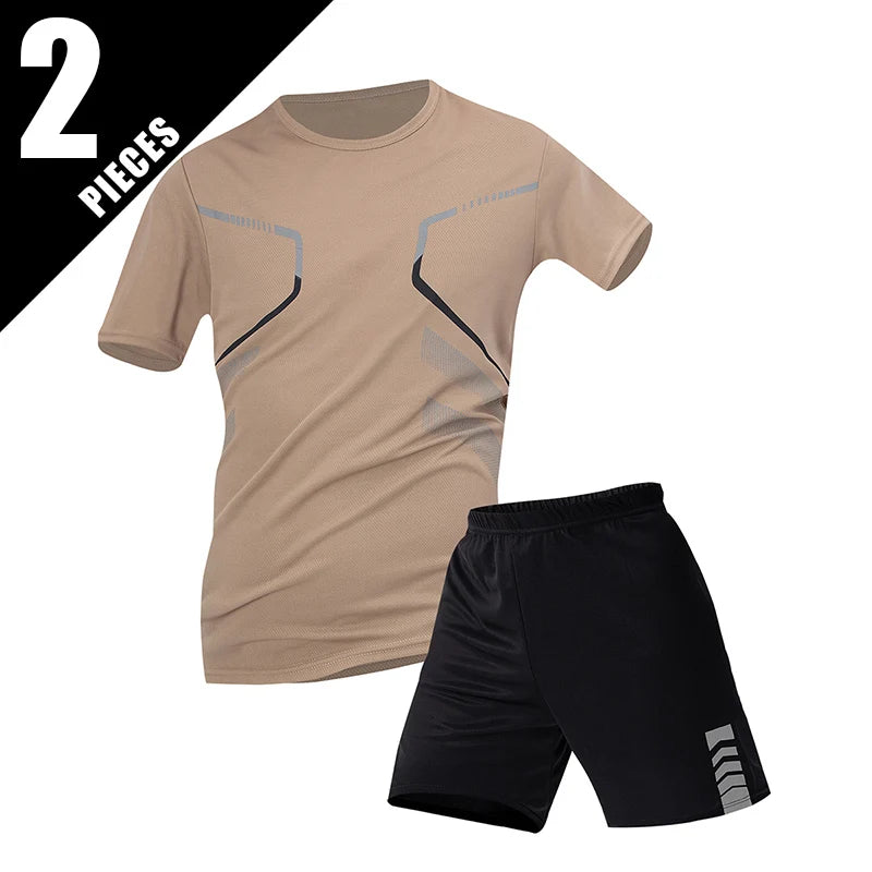 Men's Quick-Dry Short Sleeve & Shorts Set – Plus Size Leisure Running Fitness 2–6 Piece