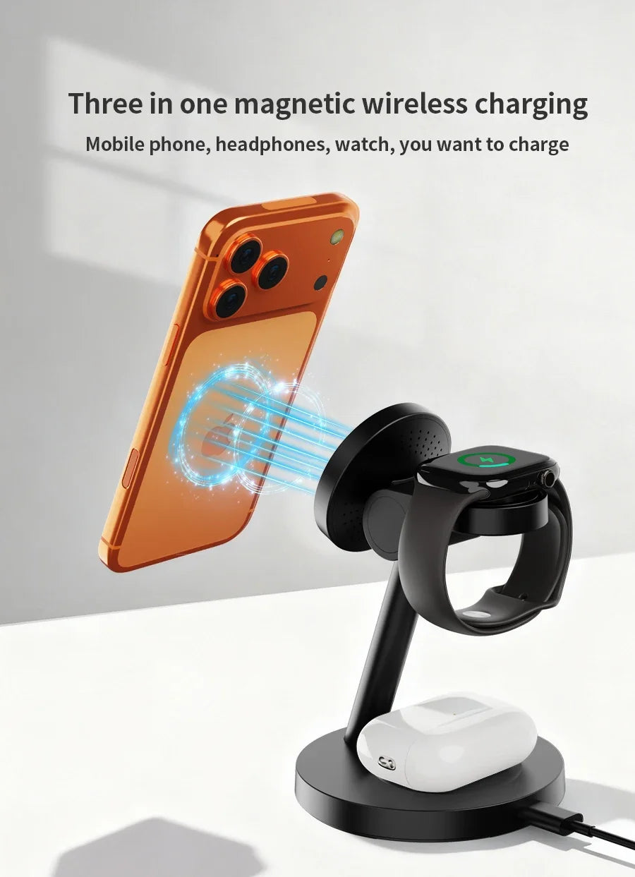 25W Qi2.2 Magnetic 3-in-1 Wireless Charging Station for iPhone & Apple Watch