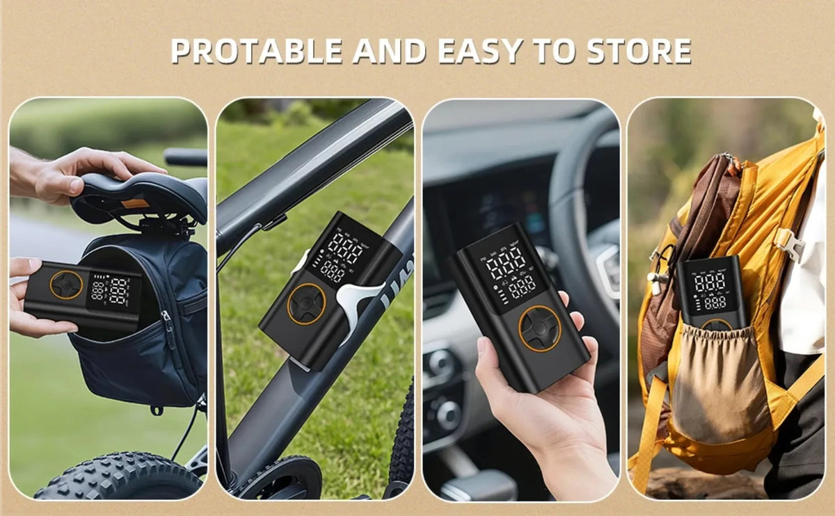 Mini Bike Tire Pump with Pressure Gauge and LED Light