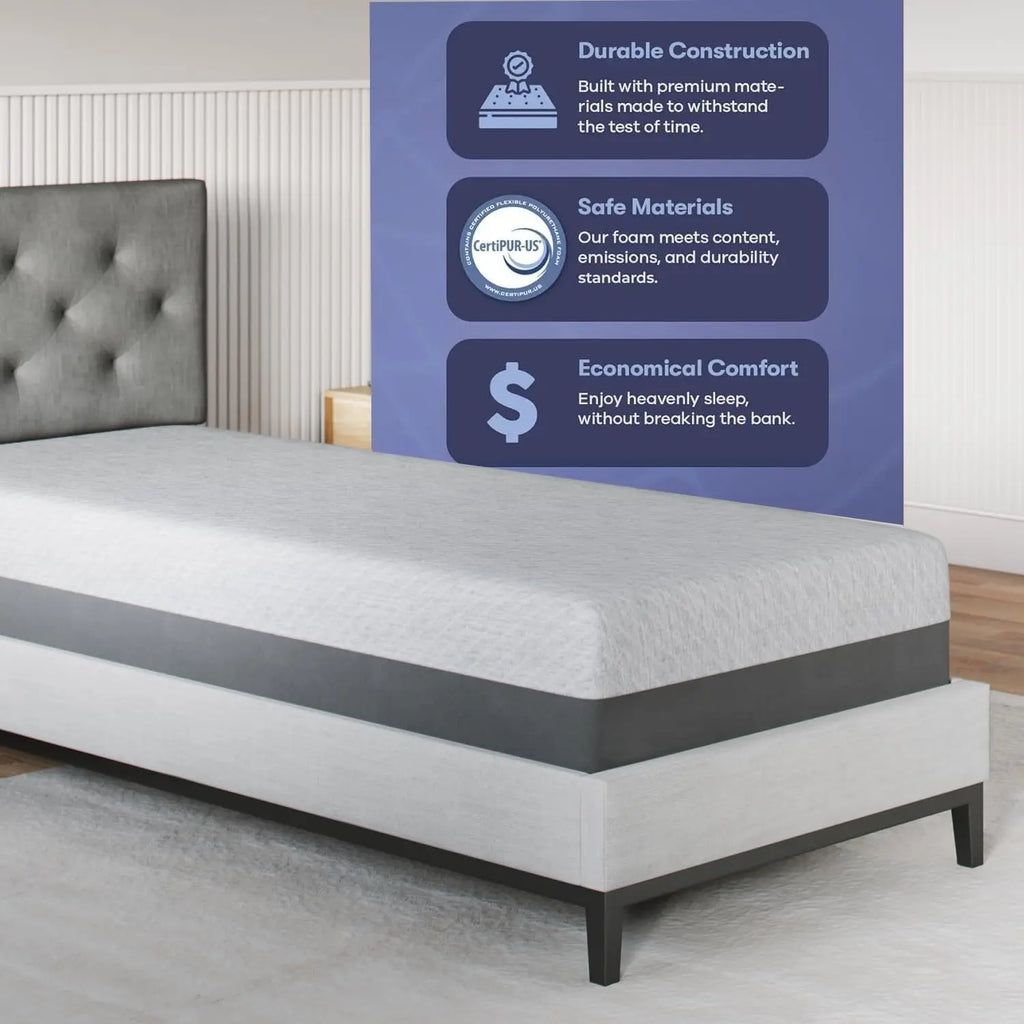 8 Inch Twin Mattress – Made in USA, CertiPUR-US & Oeko-Tex Certified, Fiberglass-Free, Cooling Gel