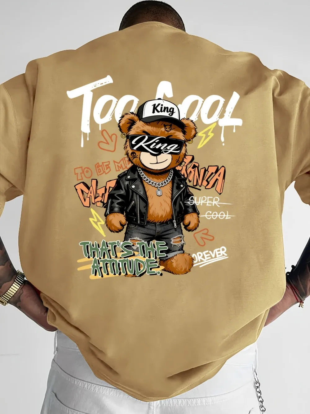 Men's Teddy Bear Skateboard Print T-Shirt — Breathable Lightweight Casual Street Top