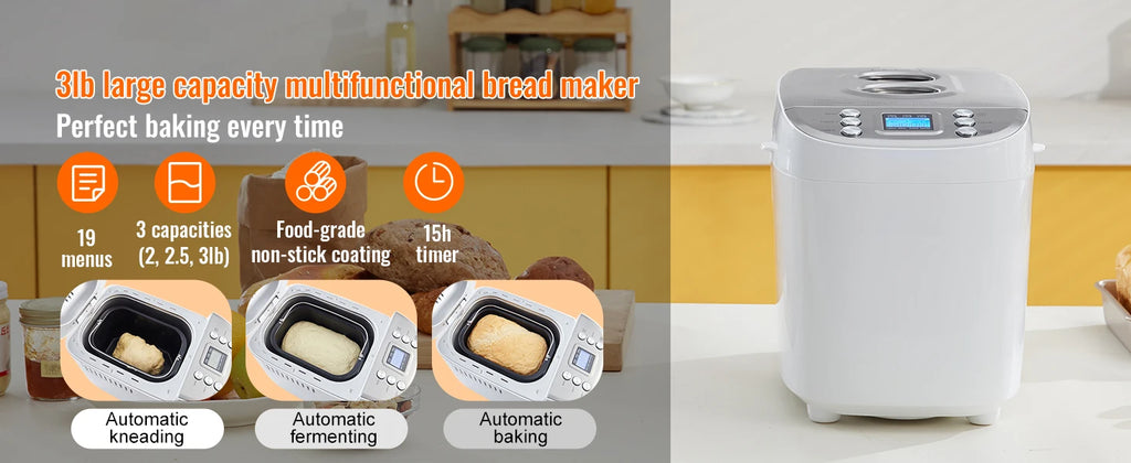 15-in-1 Automatic Bread Maker — 2/3 lb Dough Machine, Nonstick Ceramic Pan, Gluten-Free Setting