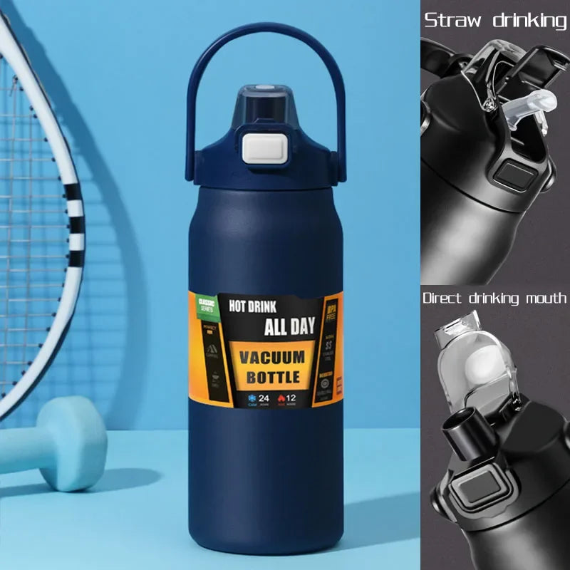 Large Capacity Vacuum Thermos Bottle with Handle & Straw – 304 SS, 6–12Hr Insulated, 800ml–1500ml, 16 Colors