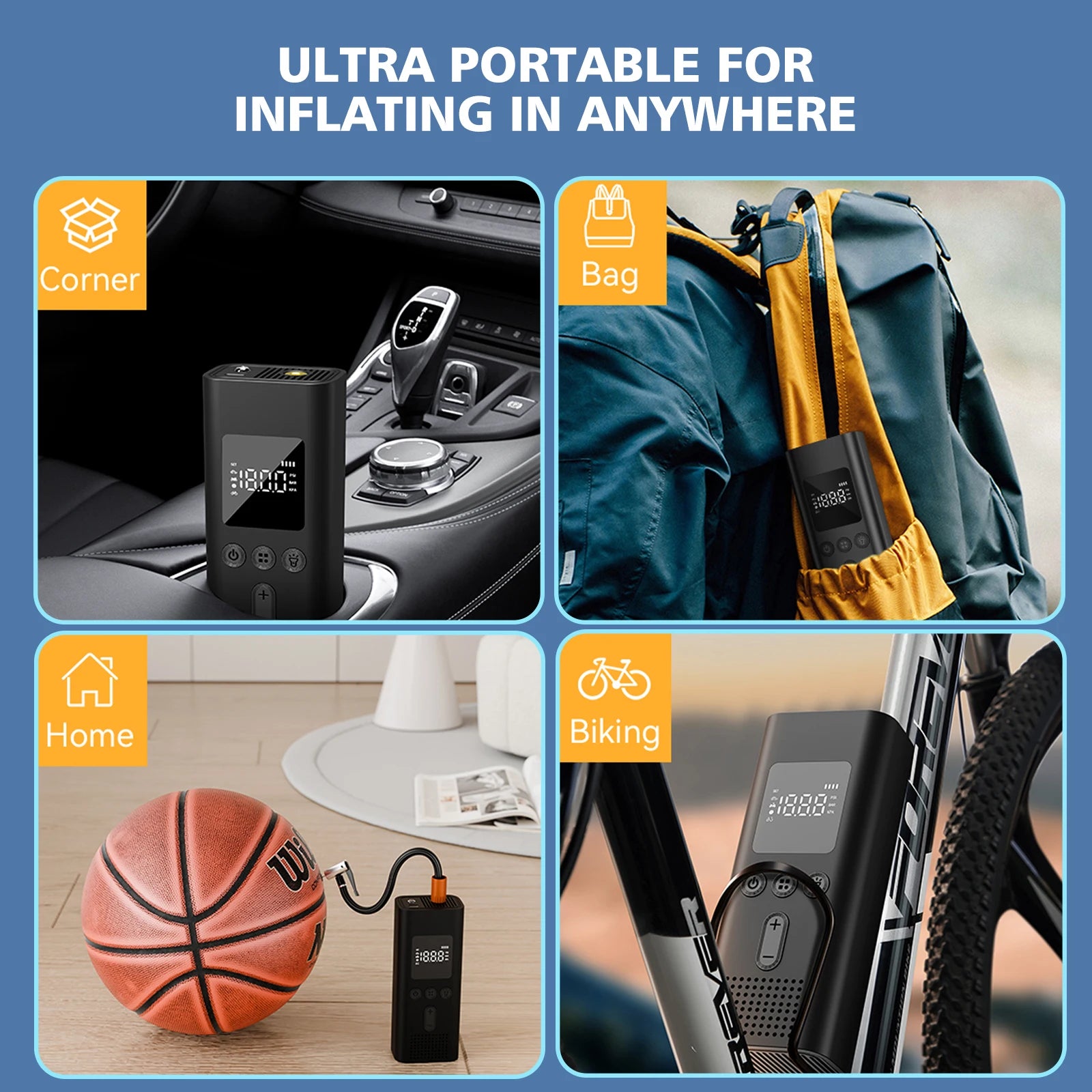 Cordless Portable Car Tire Inflator – Digital 150PSI Electric Air Pump for Cars, Bikes & More, 4000mAh or 6000mAh