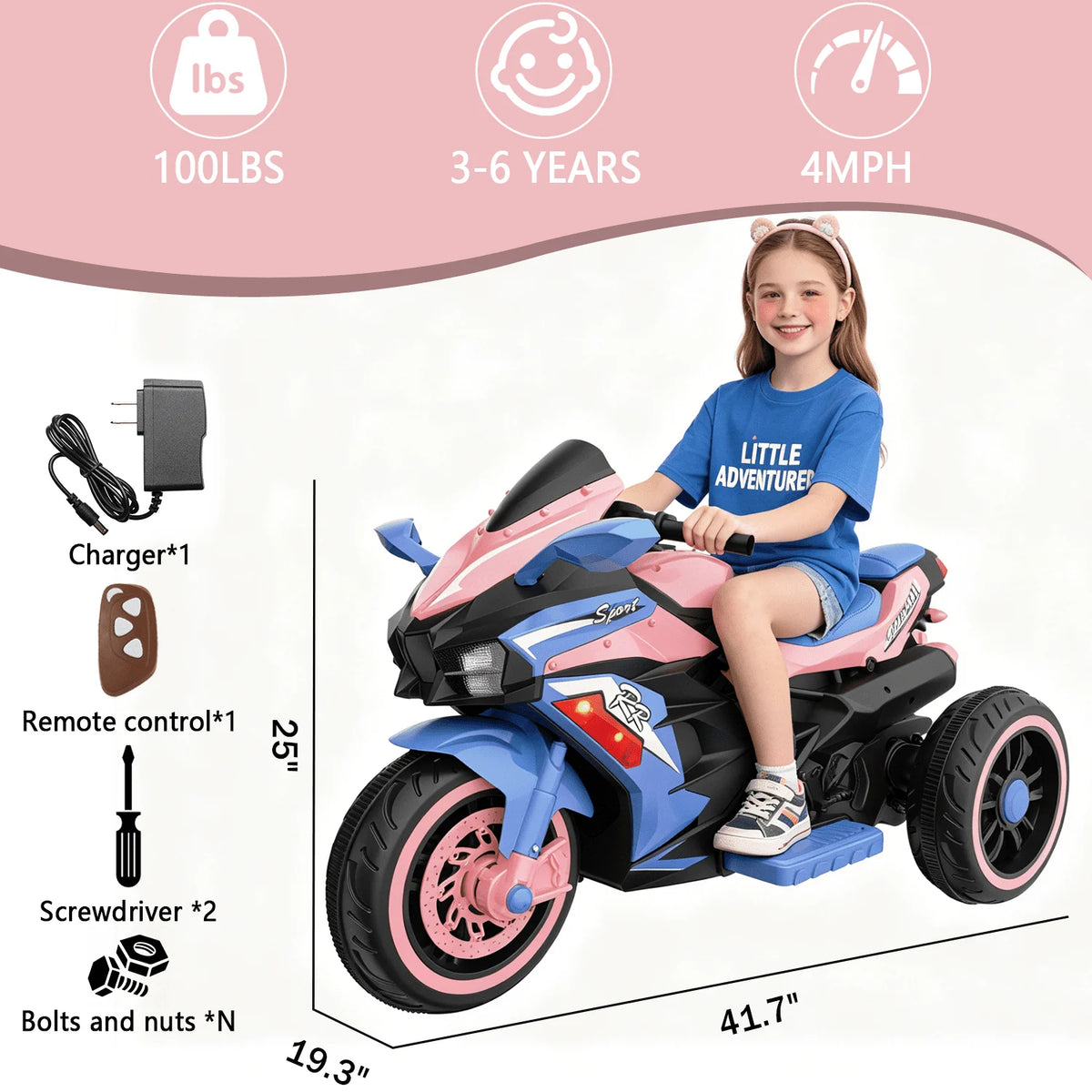 12V Kids Ride-On Motorcycle – Three-Wheel Electric Toy with Remote