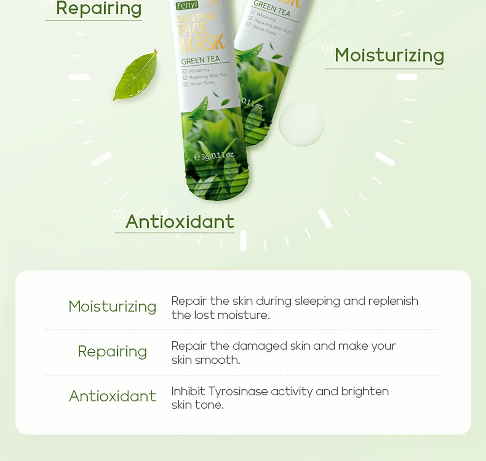 LAIKOU 7-Piece Sleeping Face Mask Set — Snail & Matcha