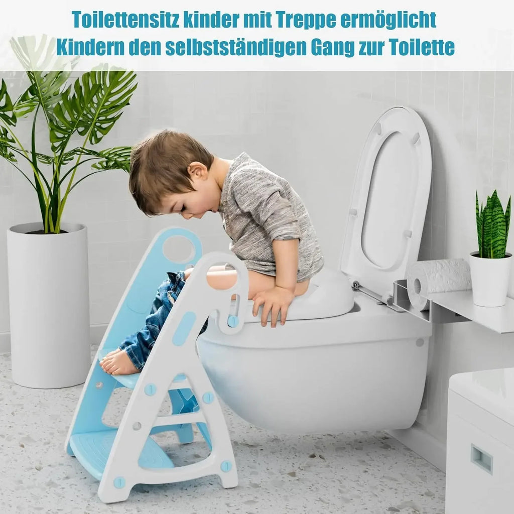 Children's Toilet Seat with Stairs — 2-in-1 Potty Trainer with Step Stool & PU Padding