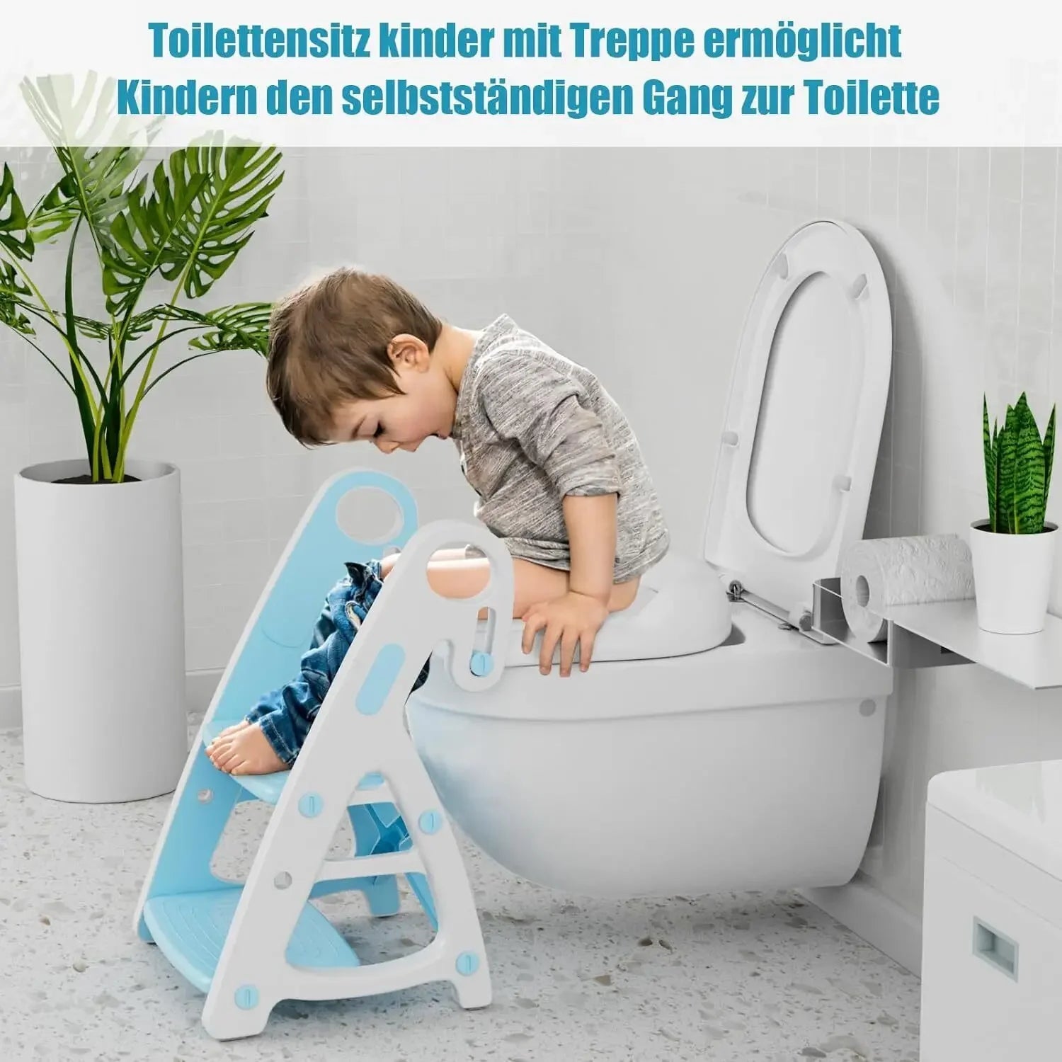 Children's Toilet Seat with Stairs — 2-in-1 Potty Trainer with Step Stool & PU Padding