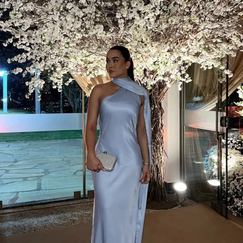 Sexy Satin Halter Backless Party Dress – Off Shoulder Sleeveless Solid Robe Gown 2026