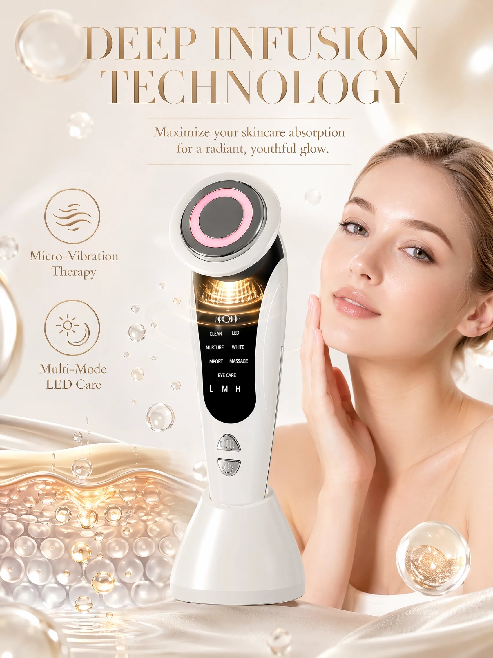 7-in-1 LED Facial Beauty Device – Cleansing, Serum Infusion, LED Light Therapy & Eye Care Massager