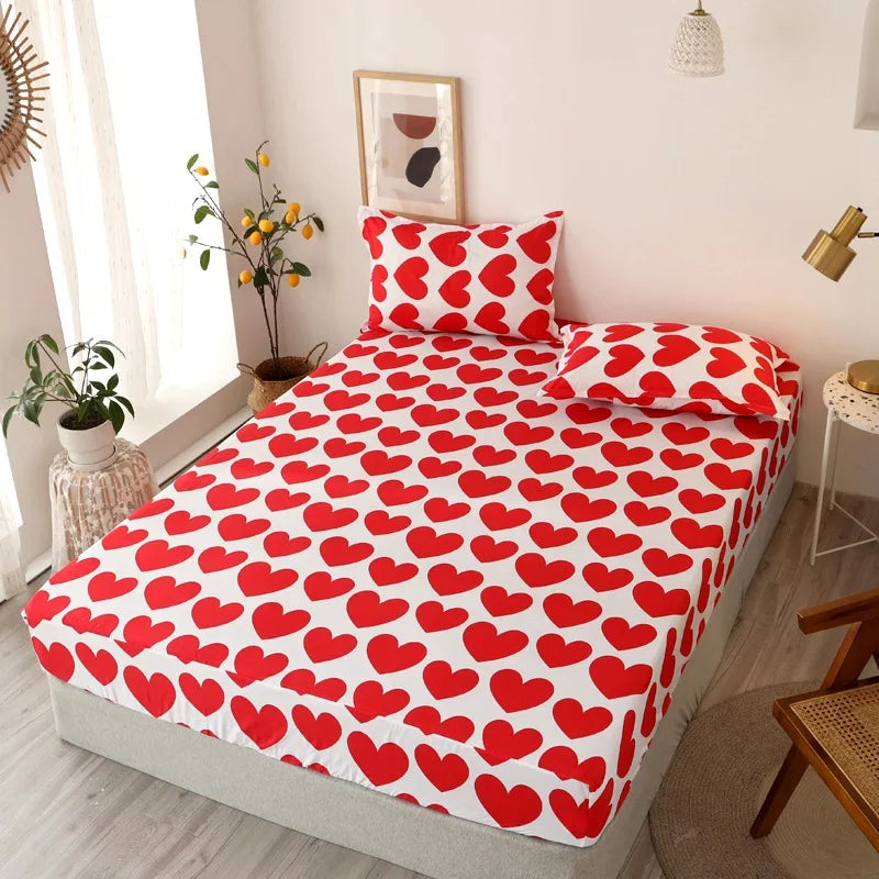 Fashion Print Elastic Fitted Sheet – Non-Slip Mattress Cover with Pillowcase, Multiple Sizes