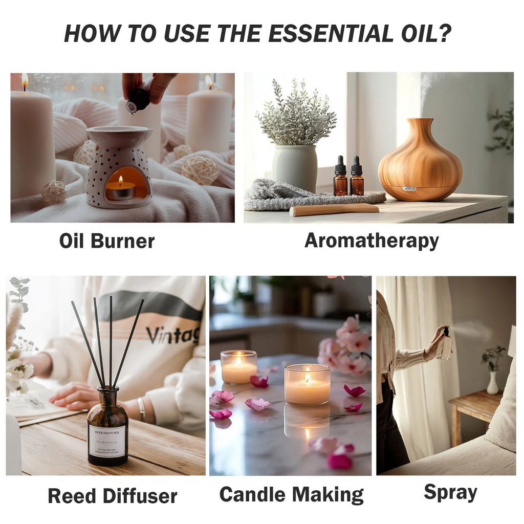 PHATOIL Essential Oils 100ml — Eucalyptus, Lavender, Vanilla, Jasmine, Lemon & Bergamot for Aromatherapy & Candle Making