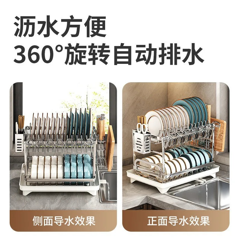 Multifunctional Stainless Steel Dish Drain Rack with Knife Holder – Countertop Bowl, Dish & Sink Organizer
