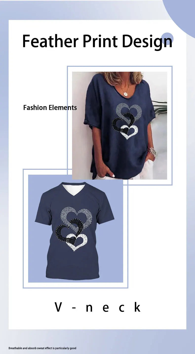 Women's 3D Flower Print V-Neck T-Shirt – Kawaii Oversized Summer Top & Blouse