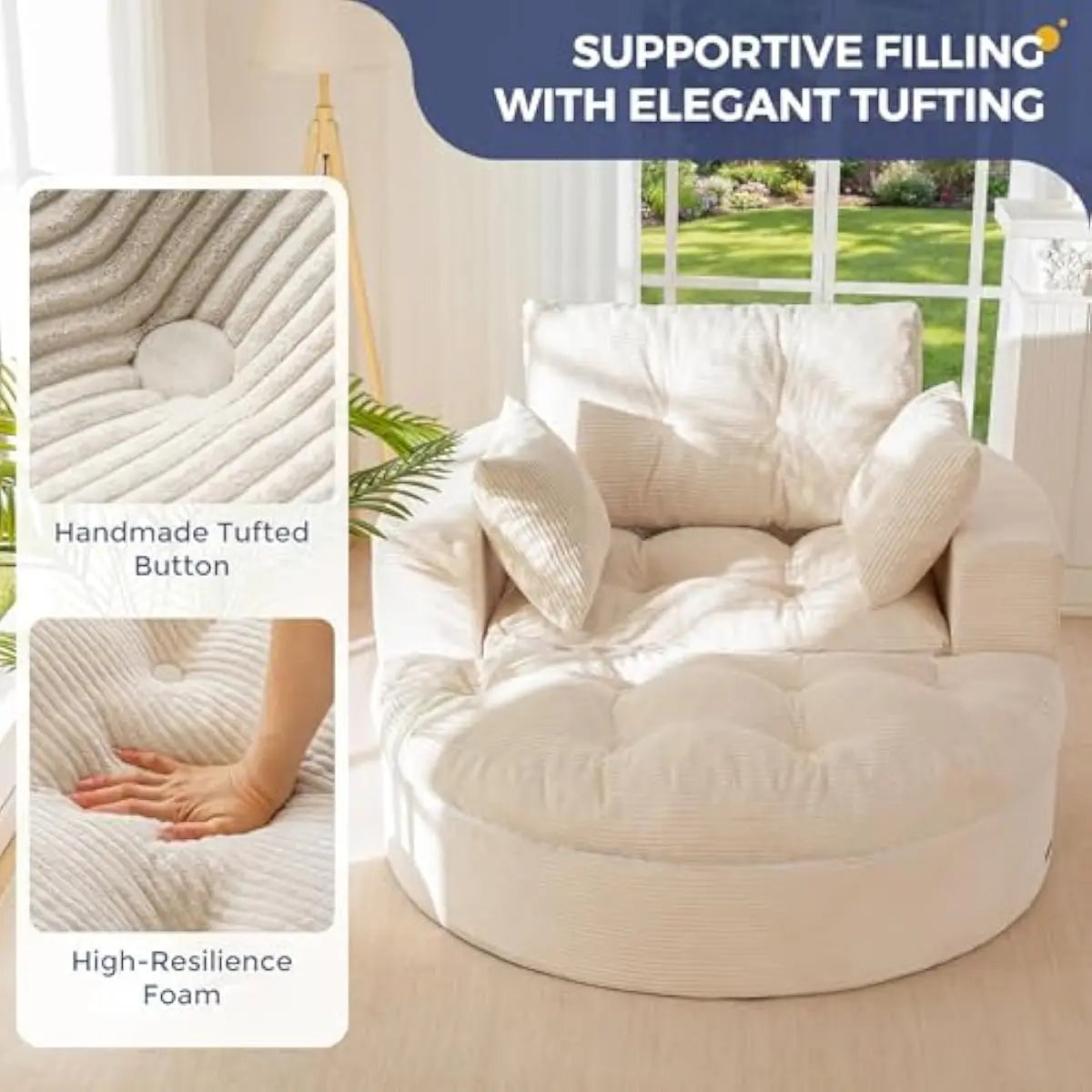 Oversized Round Chaise Lounge with Detachable Ottoman