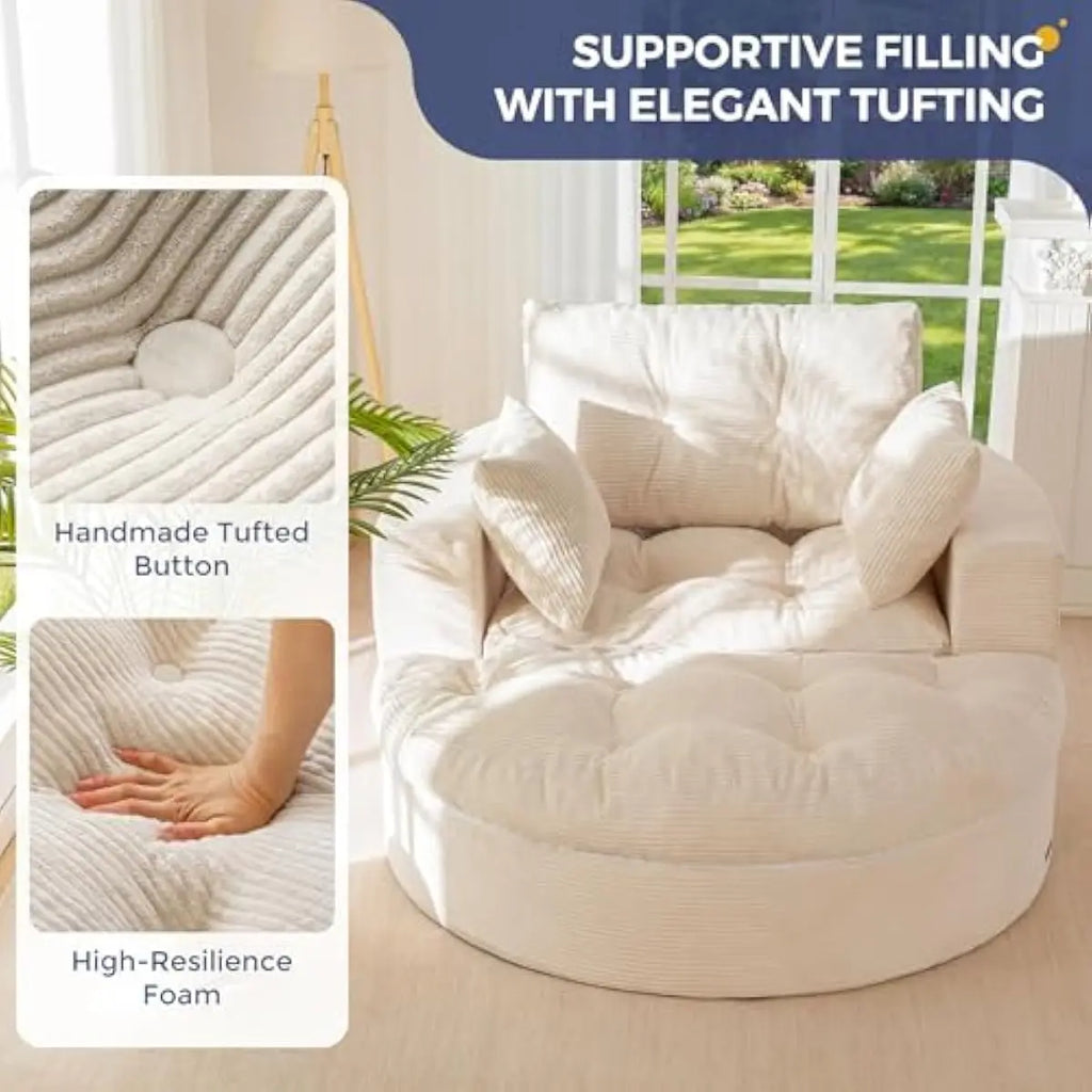Oversized Round Chaise Lounge with Detachable Ottoman