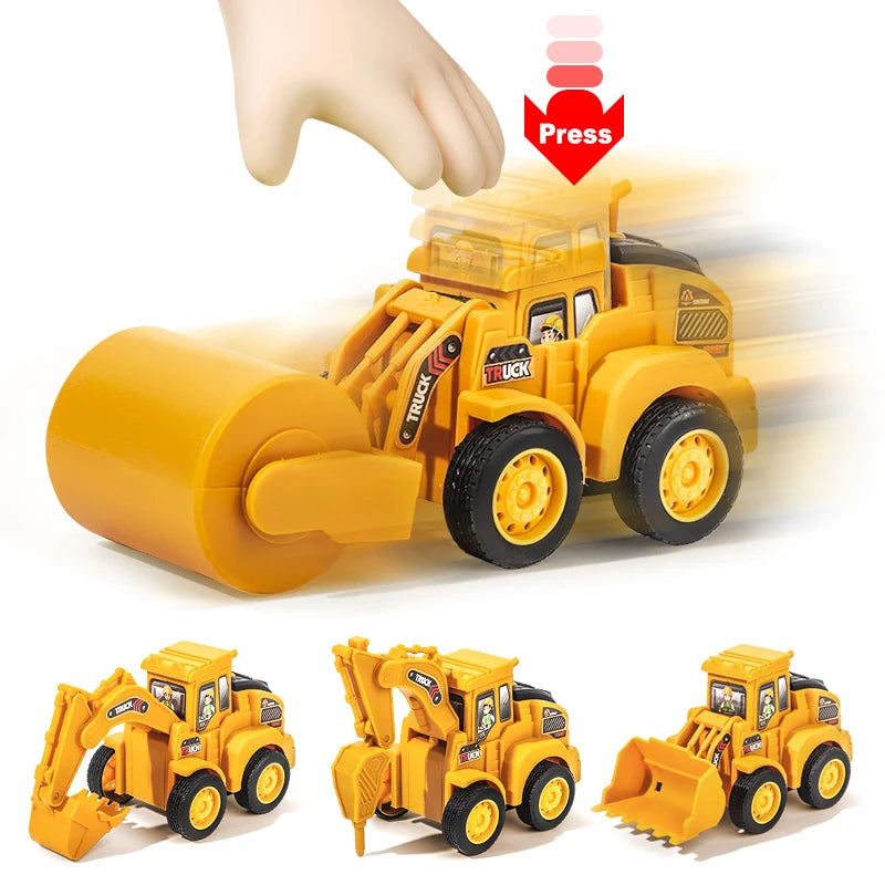Press & Slide Construction Vehicle Toy – Excavator, Bulldozer & Road Roller for Kids