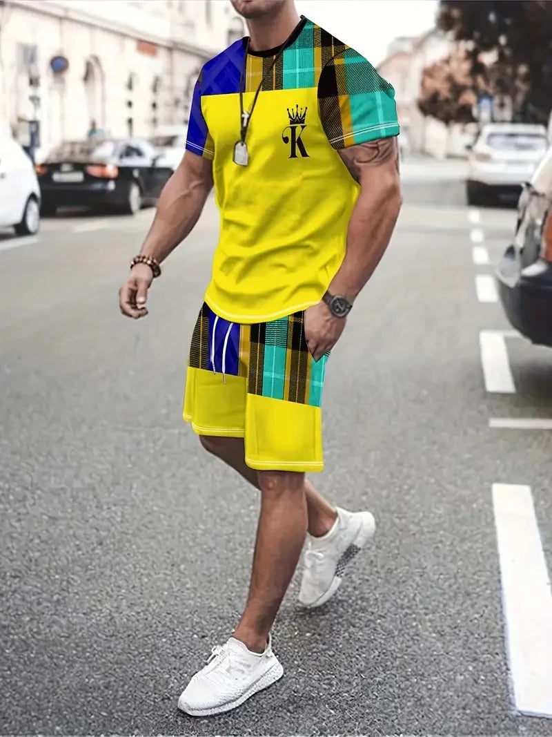 Men's Plaid Print Polo Shirt & Drawstring Shorts Summer Set – 3D Style 2-Piece