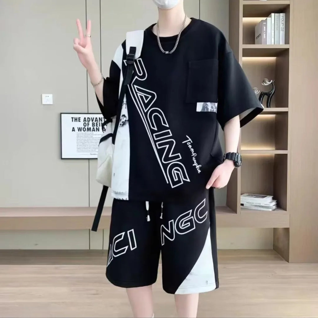 Men's Korean High Street T-Shirt & Shorts Tracksuit – Trendy 2-Piece Designer Set (S–6XL)