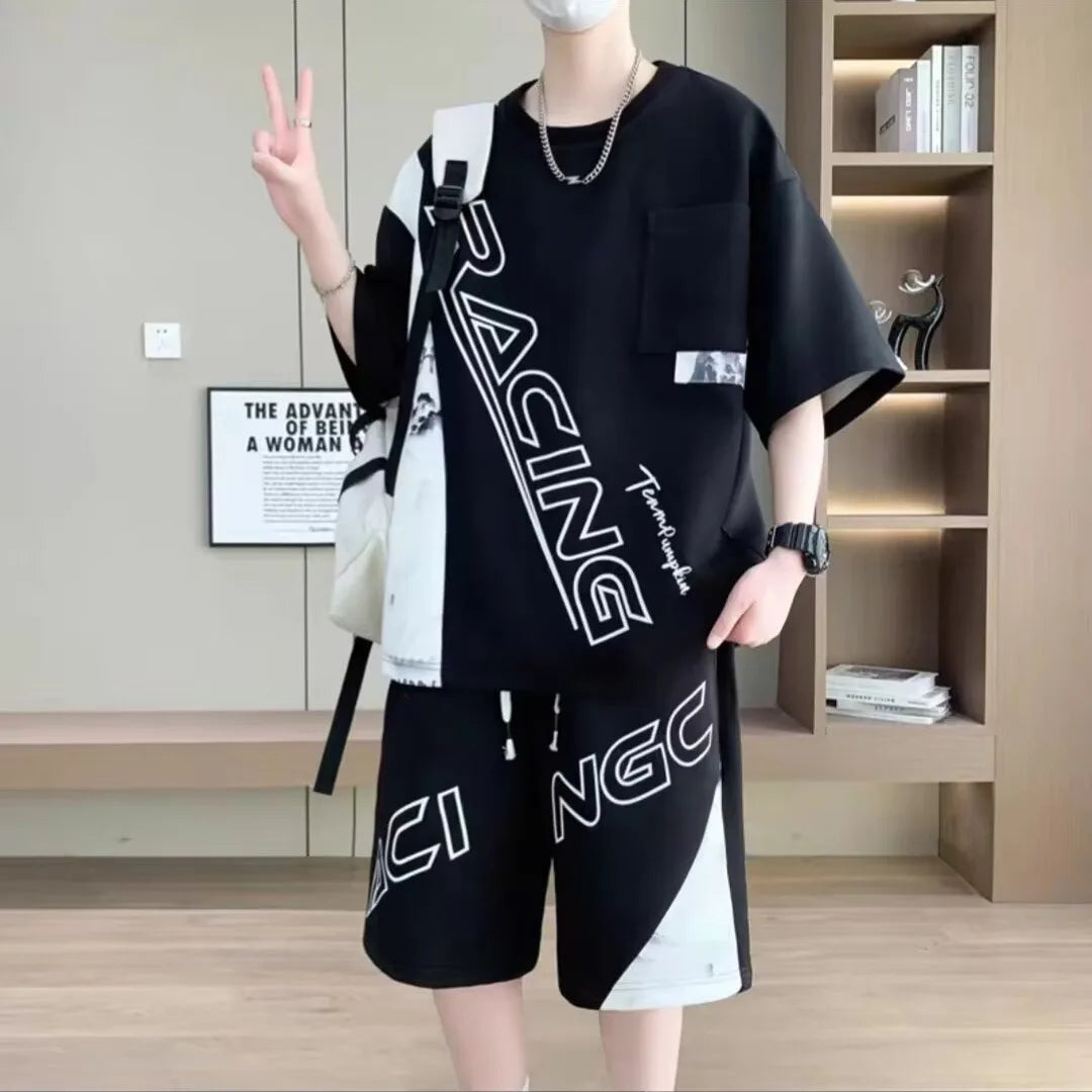 Men's Korean High Street T-Shirt & Shorts Tracksuit – Trendy 2-Piece Designer Set (S–6XL)