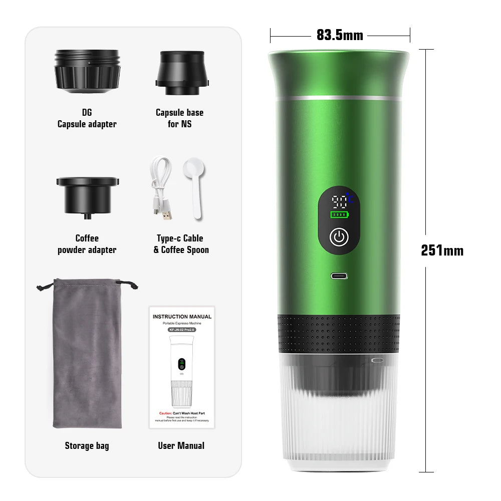DENOKIN Portable Espresso Coffee Maker – 3-in-1 Capsule Machine with Digital Display for Car, Home & Camping