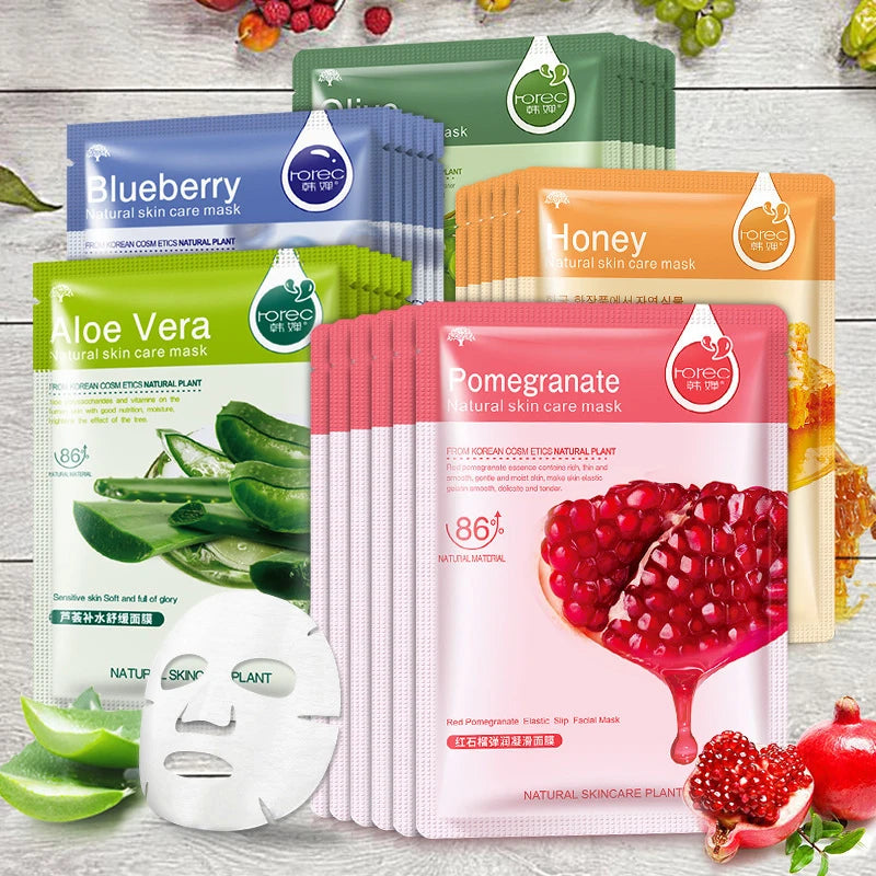 Natural Plant Aloe & Fruit Facial Sheet Masks — 10-Pack Korean Skincare
