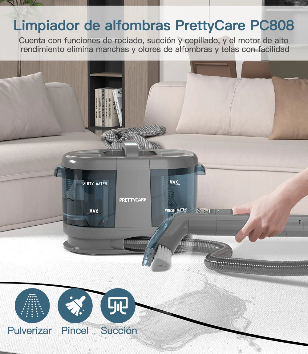 PrettyCare PC808 Cordless Carpet & Spot Vacuum Cleaner — 1.4m Hose, 30-Min Runtime, Wet Sprayer for Sofa & Car