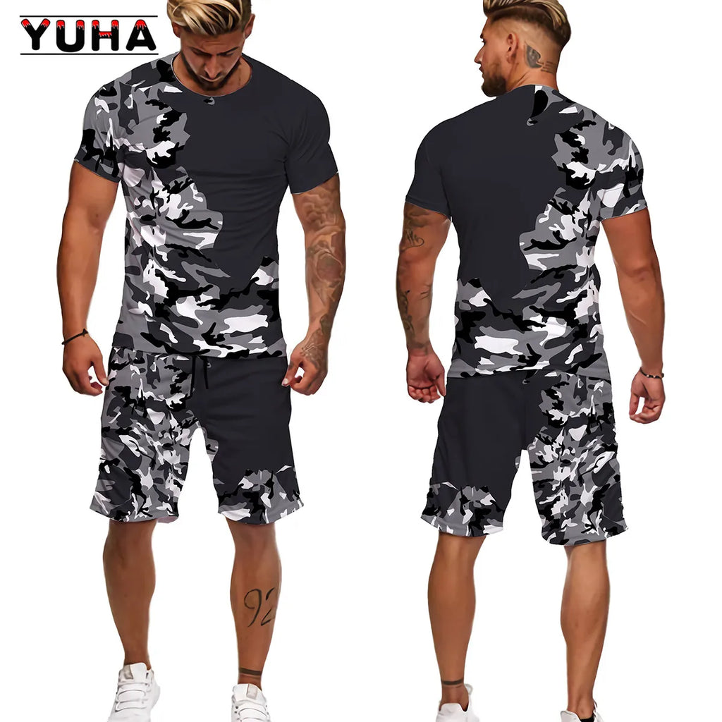 Men's Camouflage T-Shirt & Shorts Tracksuit Set – Outdoor Camping Hunting Sport