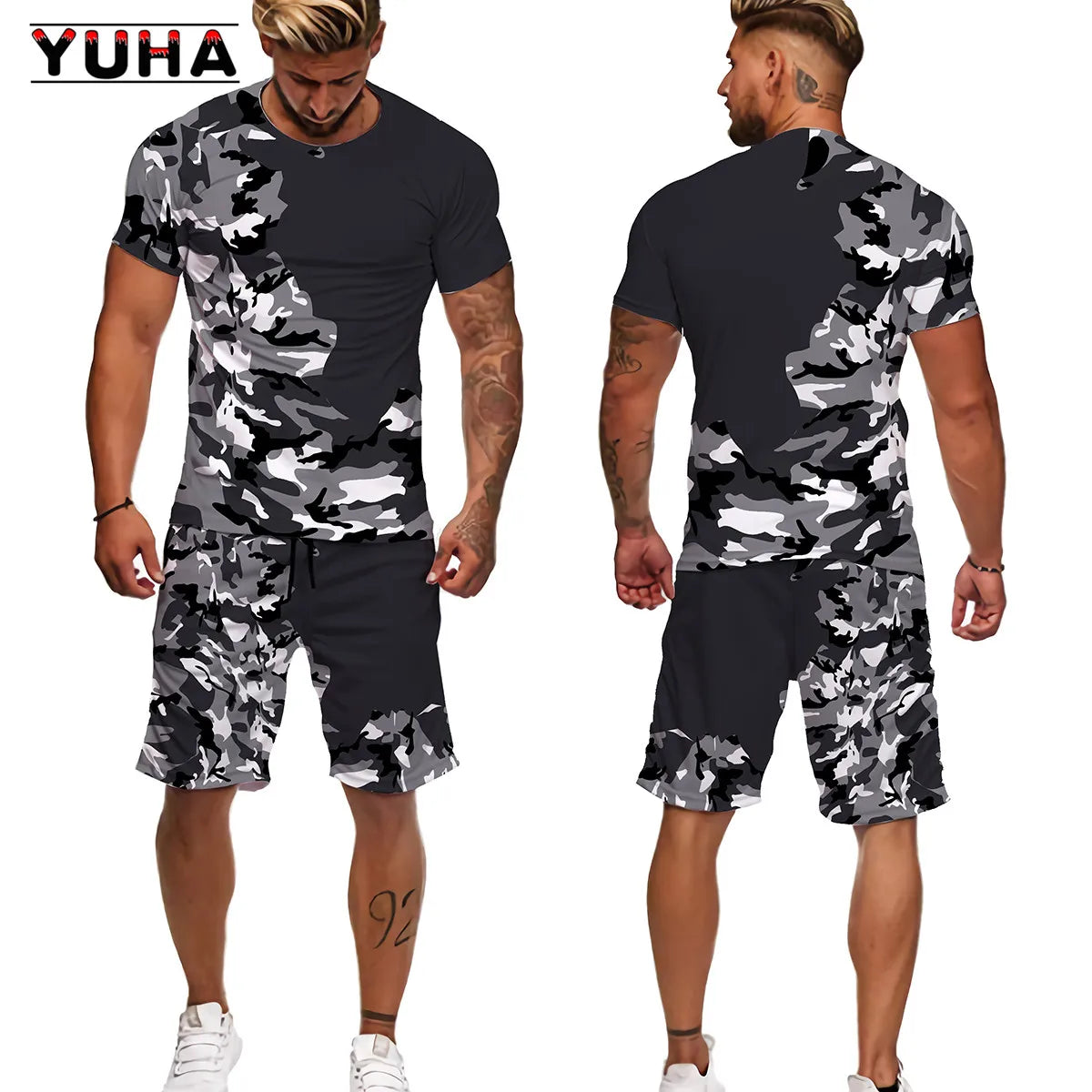 Men's Camouflage T-Shirt & Shorts Tracksuit Set – Outdoor Camping Hunting Sport
