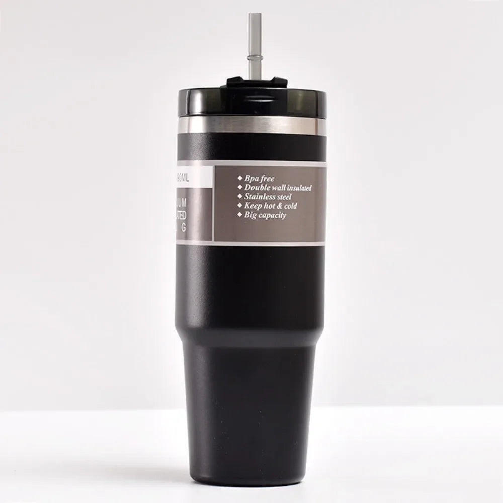 30oz Vacuum-Insulated SS Travel Tumbler with BPA-Free Tritan Lid – Hot & Cold, 900ml, Black/Green/Pink/White