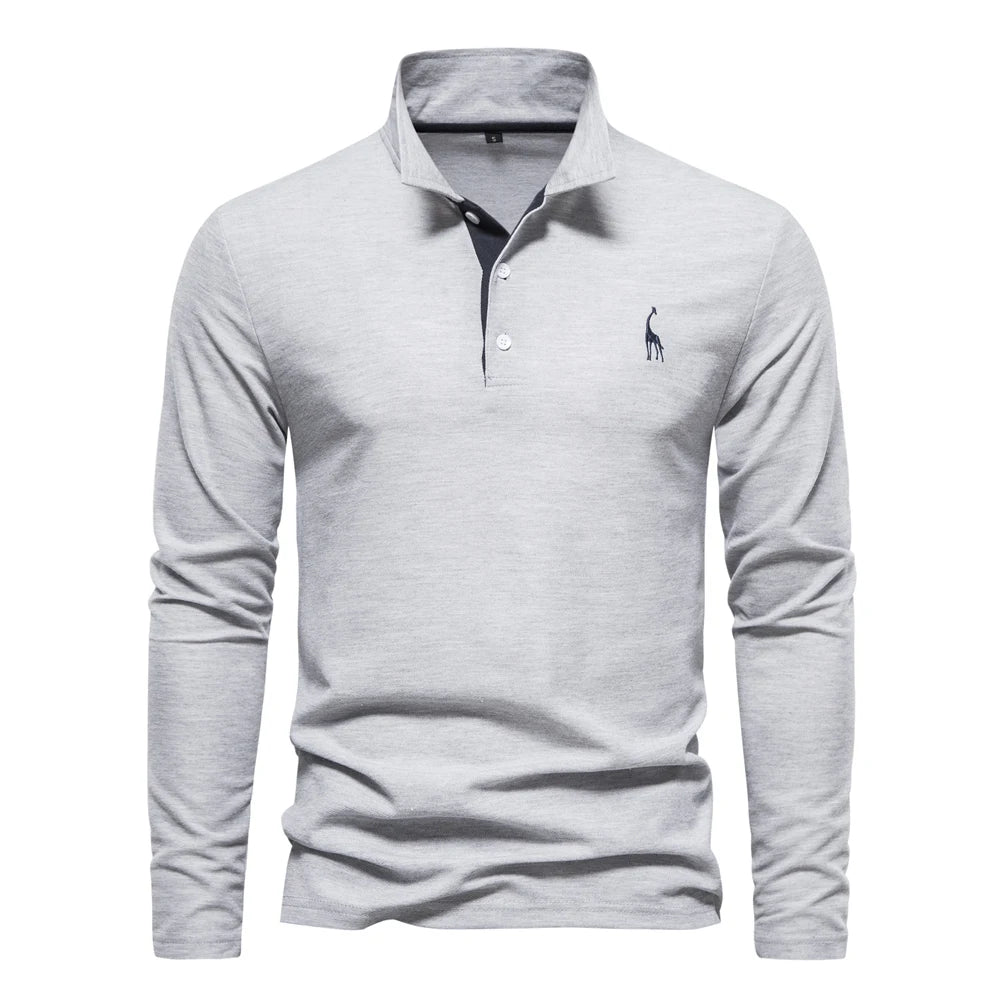 Men's Deer Embroidery Long Sleeve Polo Shirt — Luxury Detail Casual Polo