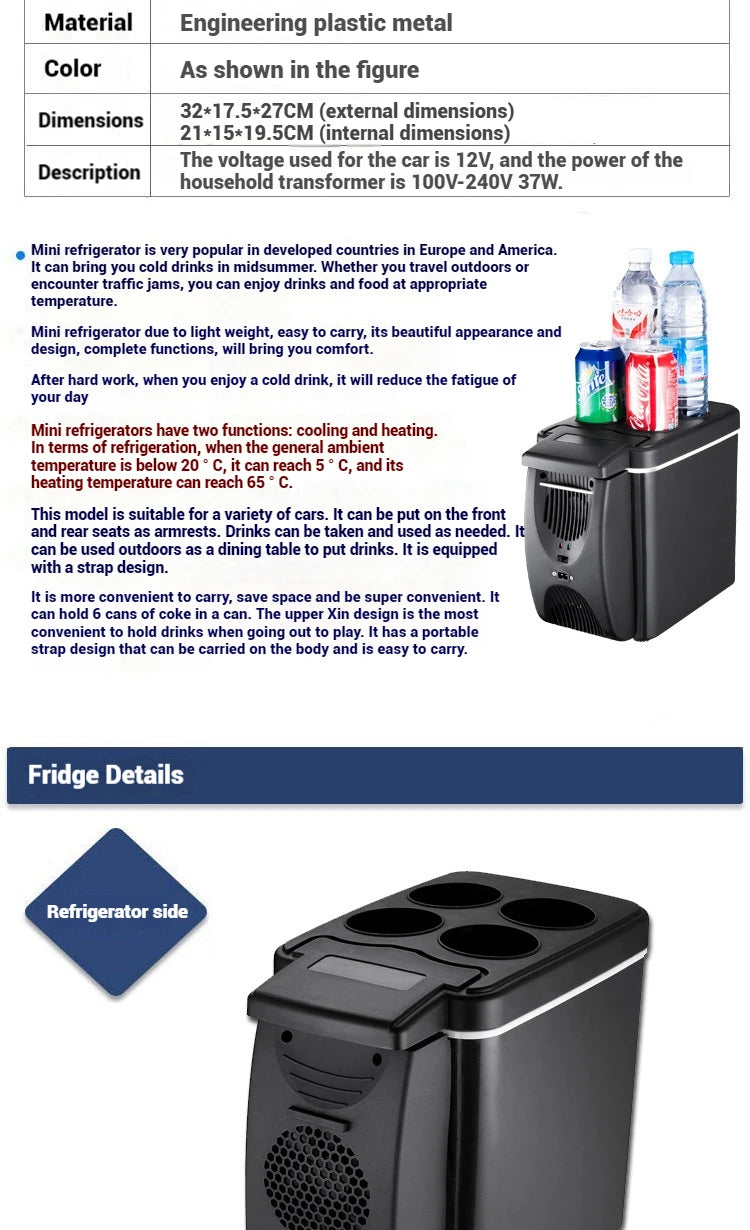 6L & 8L Small Car Refrigerator — 12V/24V Portable Fridge for Home & Camping, Cool & Frozen Drinks for Car & Truck