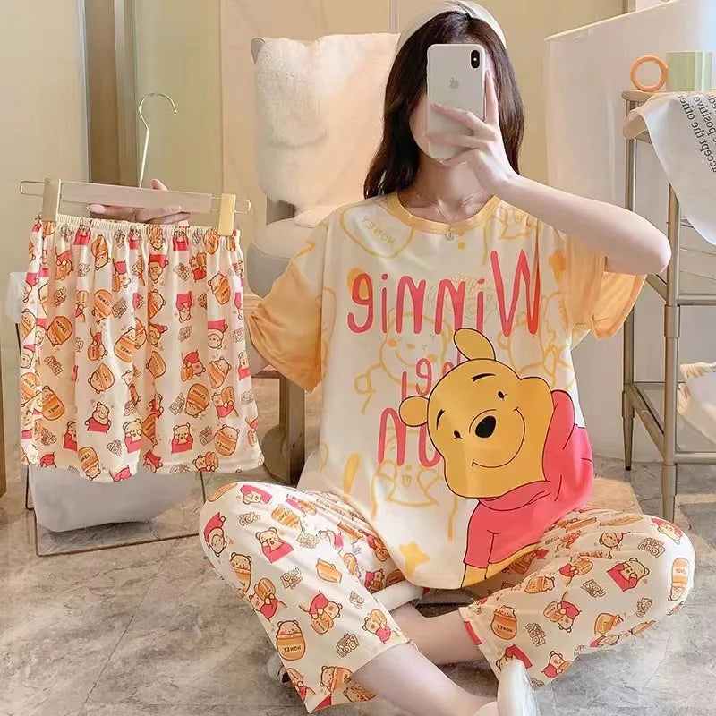 Women's New Three-piece Pajamas Homewear Set of Sweet Pajamas Cartoon Leisure Women's Homewear Pajamas Set