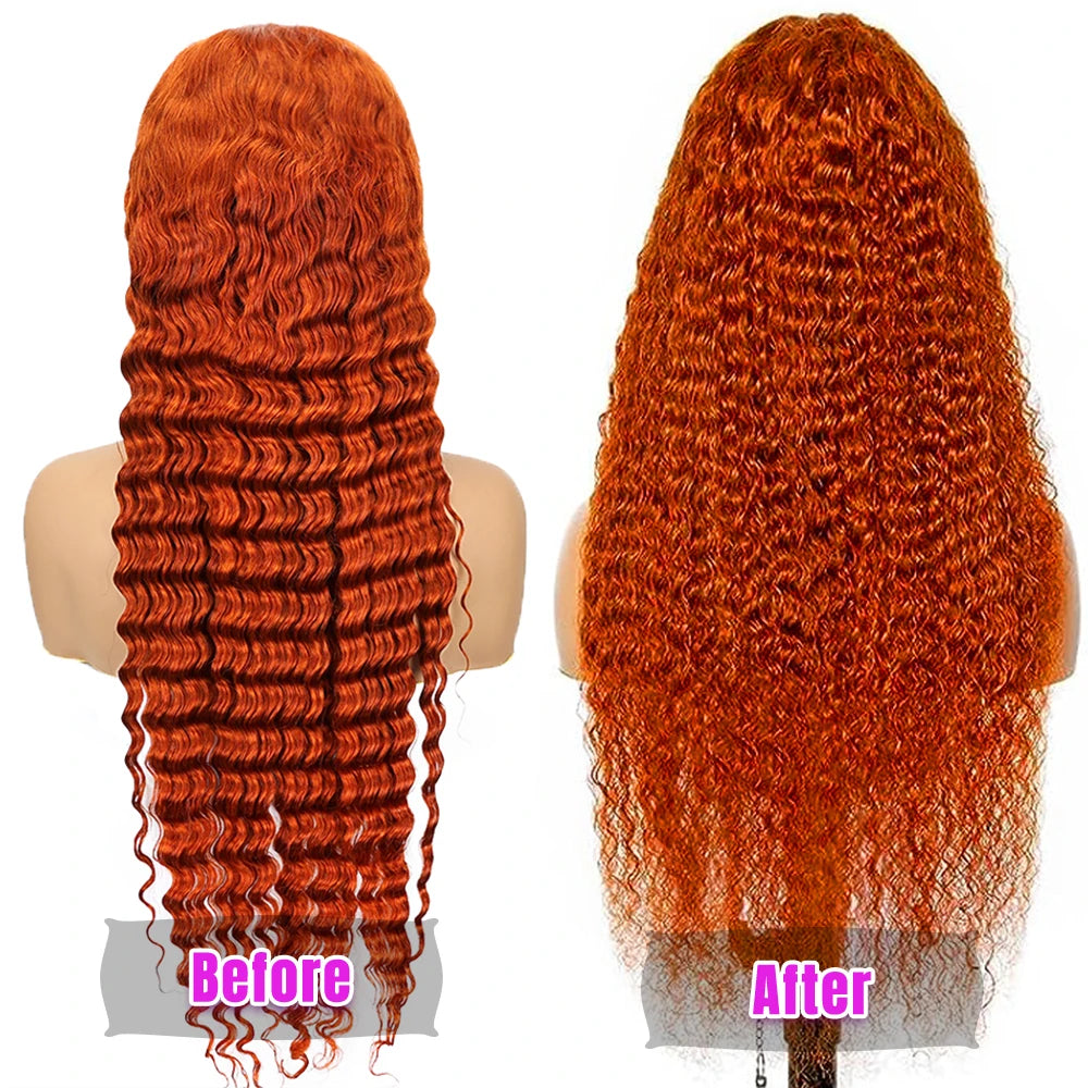 Ginger Orange Deep Wave Lace Front Wig | 30–36 Inch 13x4 13x6 4x4 HD Lace Colored Human Hair Pre-Plucked