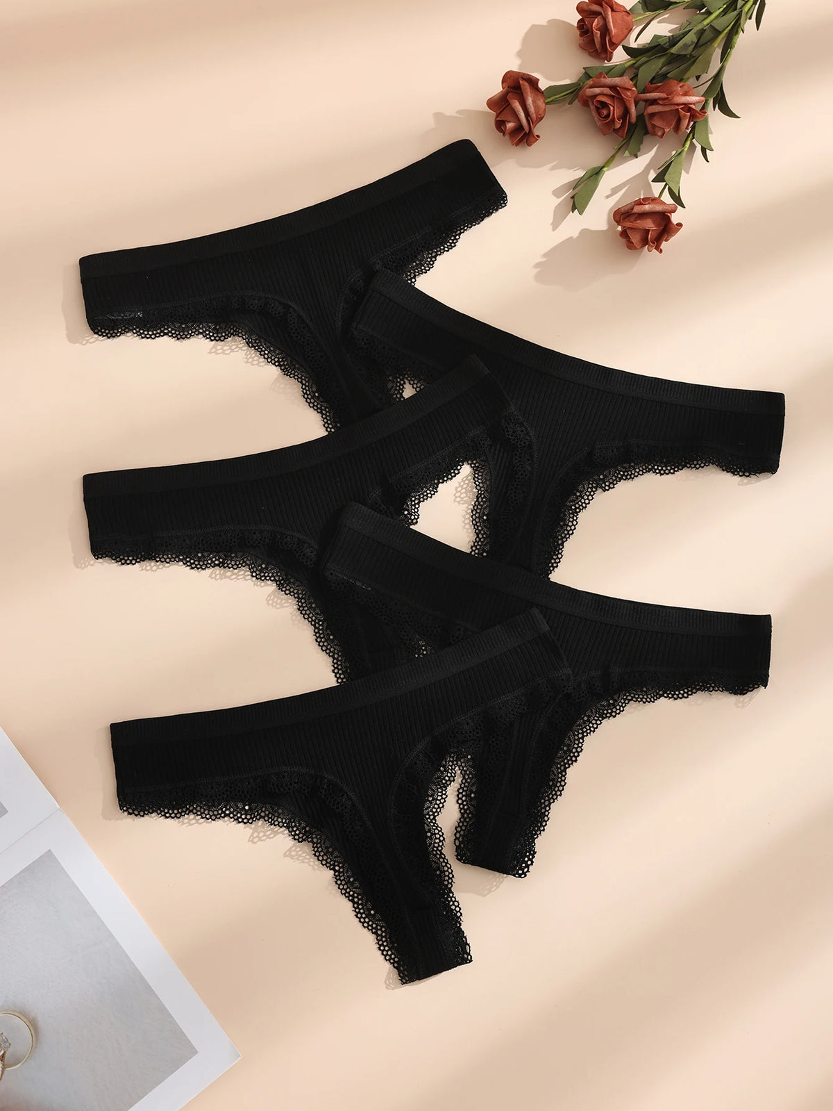 Women's Ribbed Cotton Stretch Thongs, 5-Pack