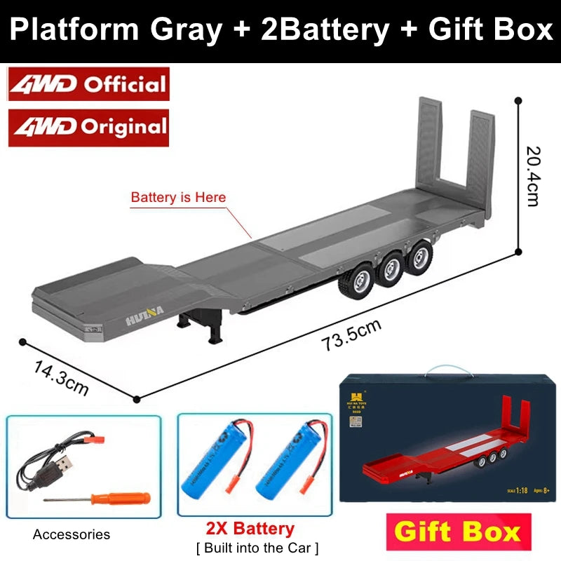 HUINA 1501 1:18 Scale RC Semi Trailer Truck with Sound & Lights – 770S Flatbed Engineering Model