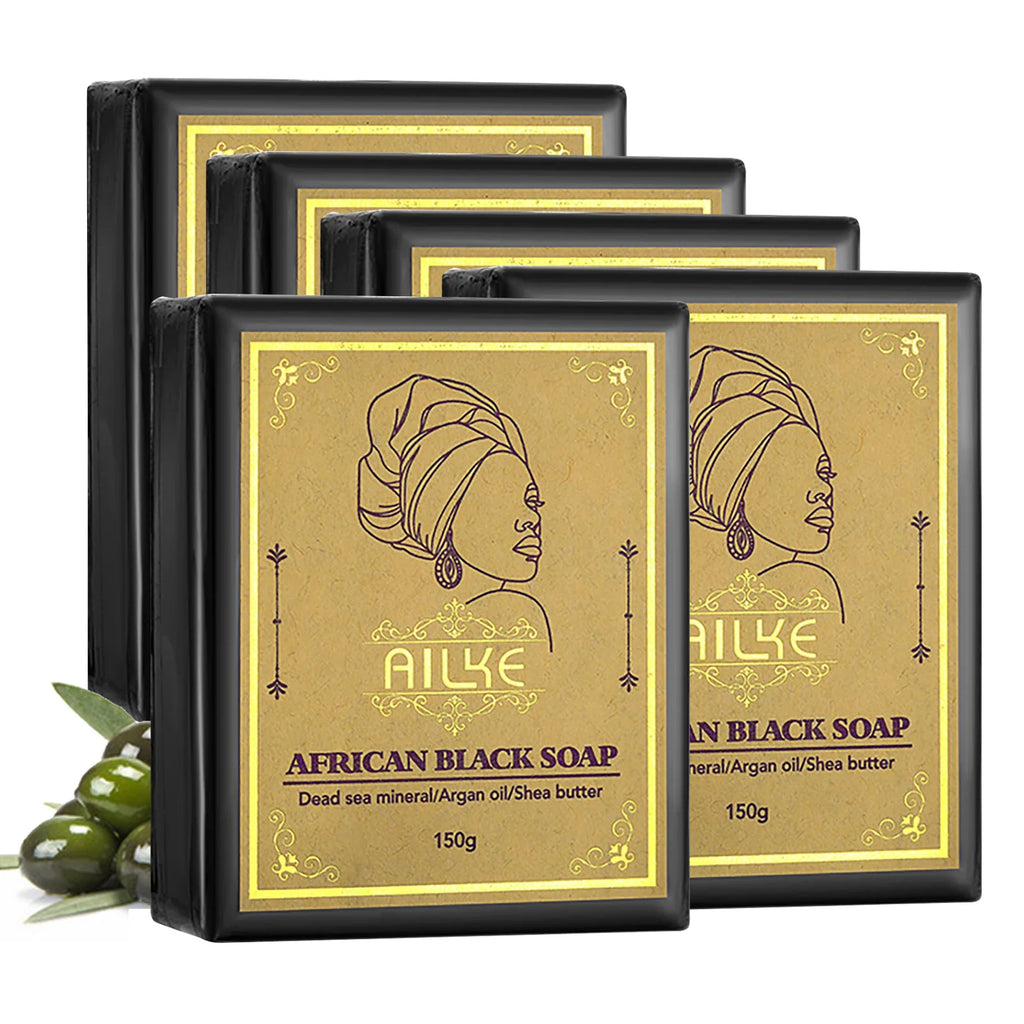 AILKE African Natural Black Soap Bar – Deep Cleansing, Anti-Acne & Brightening for Face & Body
