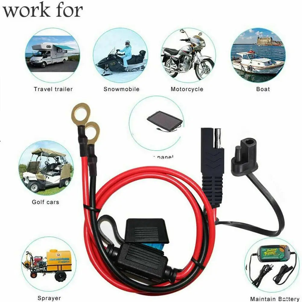 Motorcycle Battery SAE Quick Extension Cable – 10A Fuse O-Connector Battery Charger Adapter