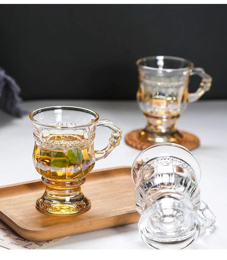 Vintage Embossed Glass Cup with Handle