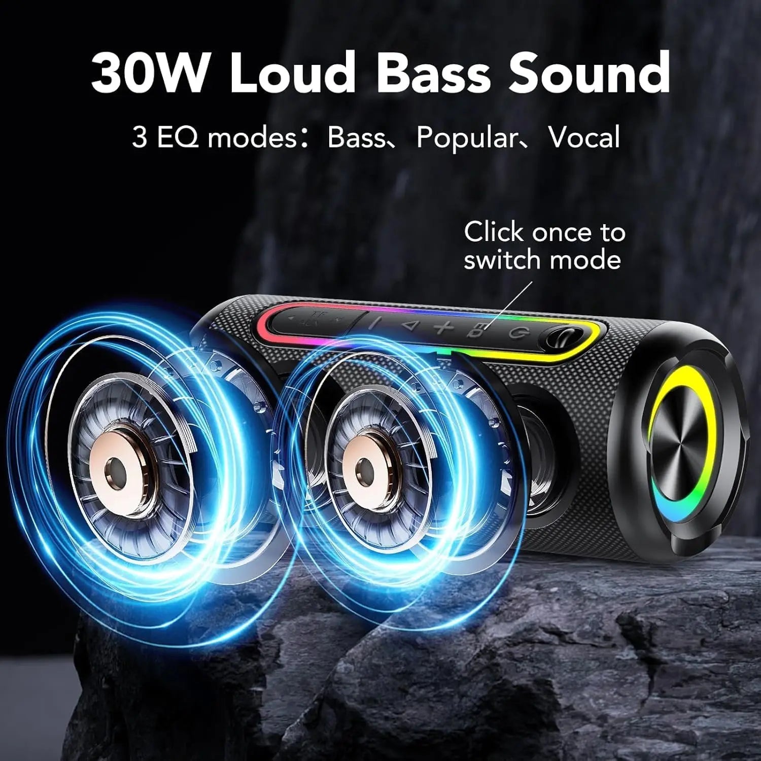 Wireless Portable Speaker — 30W Loud Stereo, IPX7 Waterproof, RGB Lights, TWS Pairing