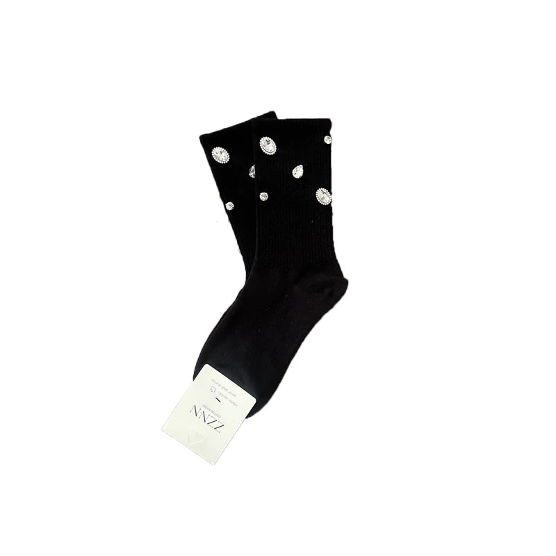 Women's Rhinestone Socks – Cotton-Blend Sparkle