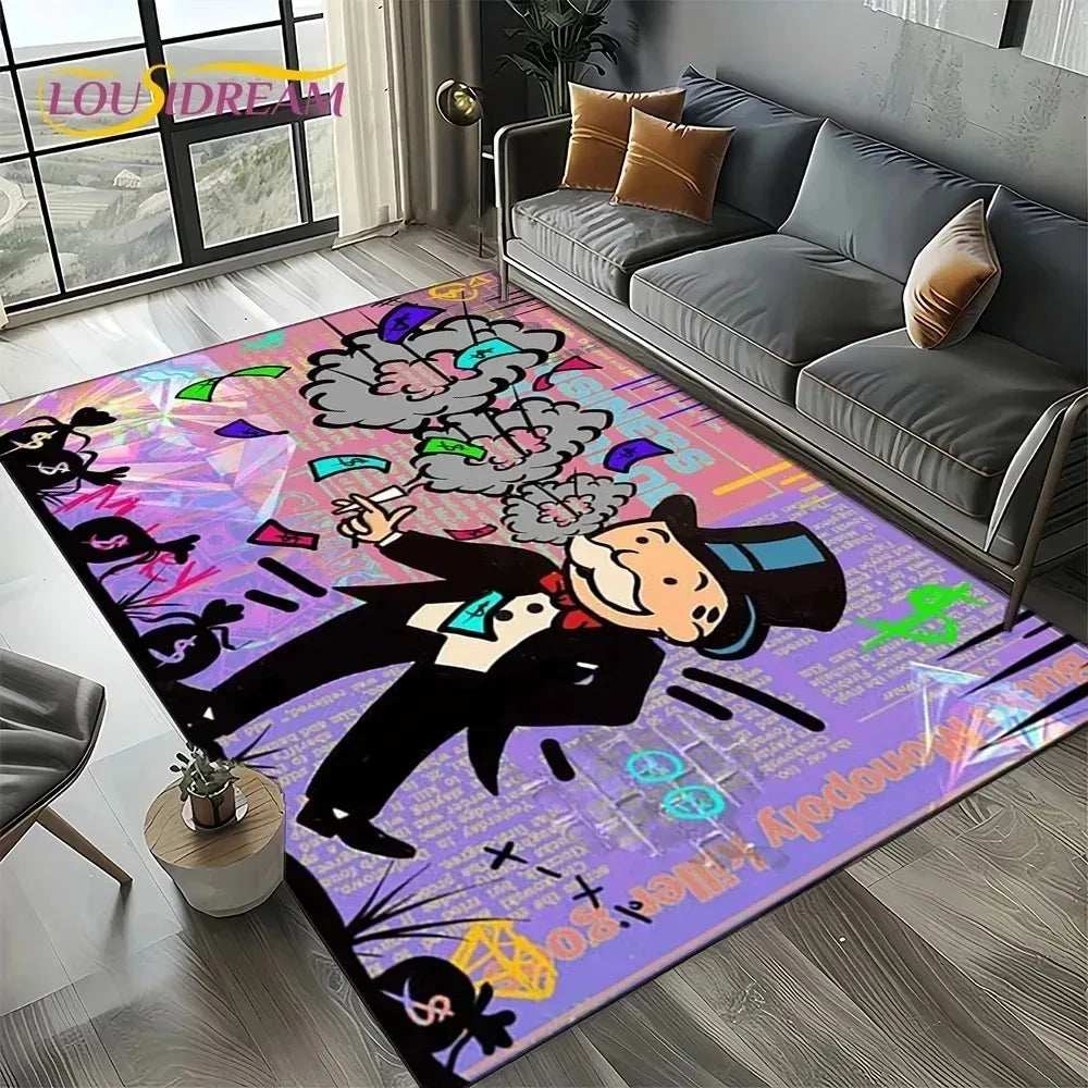 Monopoly Dollar Cartoon Area Rug – Non-Slip Entryway Mat for Living Room, Bedroom & Kids Decor